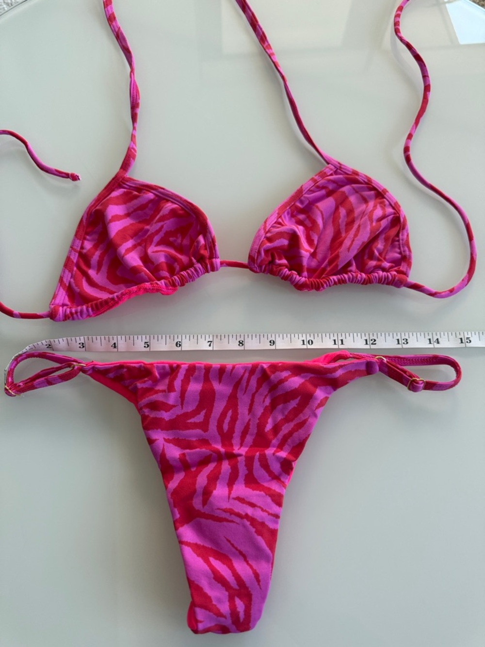 Women’s Pink & Magenta Zebra Print Triangle Bikini - Unbranded